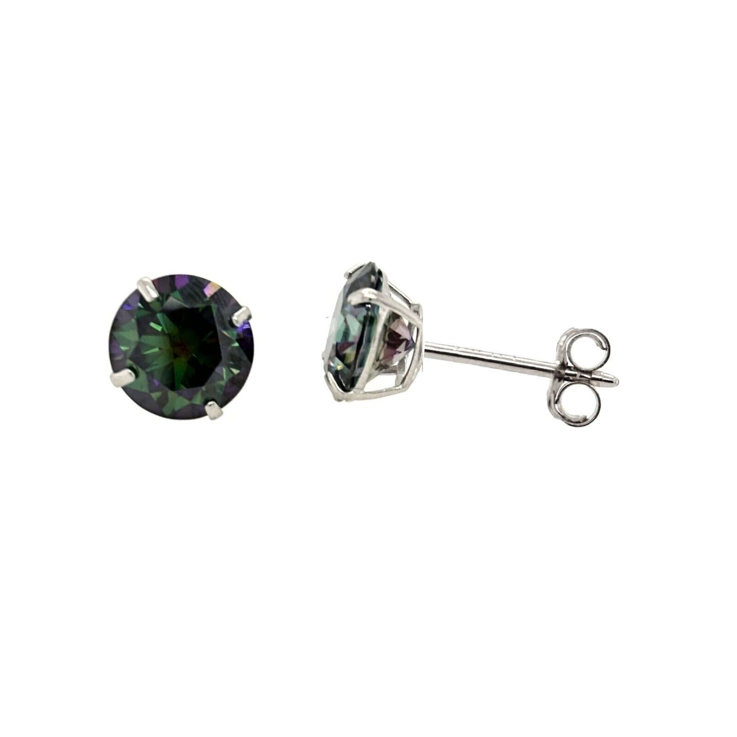 14K Gold GRA Certified D-VVS1 Rainbow Green Moissanite Push Back Studs Earrings