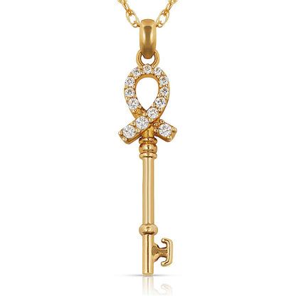 14k Yellow & white Gold Fancy Key Pendant For Women Jewelry