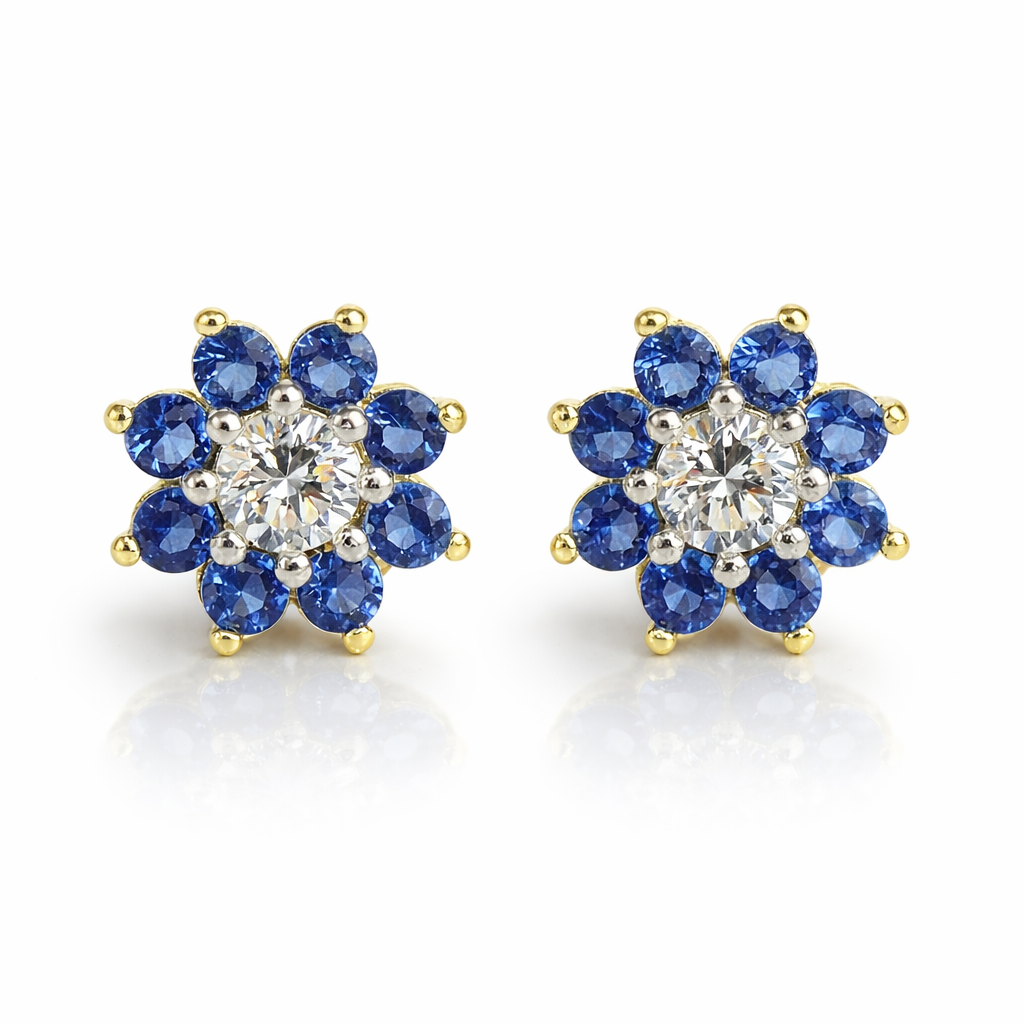14k Yellow Gold Flower Stud Earrings with screw back