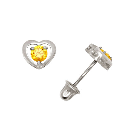 14K Yellow & White Gold Elegant CZ Heart Shaped Stud Earrings for Women