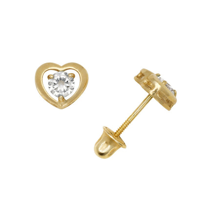 14K Yellow & White Gold Elegant CZ Heart Shaped Stud Earrings for Women