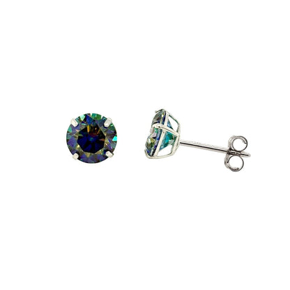 14K Gold GRA Certified D-VVS1 Rainbow Blue Moissanite Push Back Studs Earrings