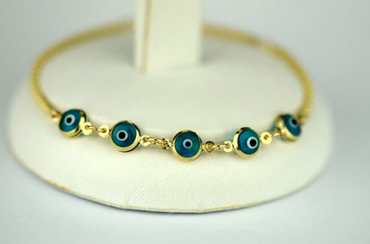 14k Yellow Gold White Gold Evil Eye Bracelet