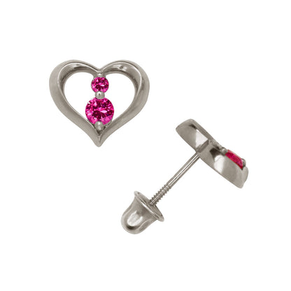 14K Yellow & White Gold Beutiful CZ Heart Shaped Stud Earrings for Women