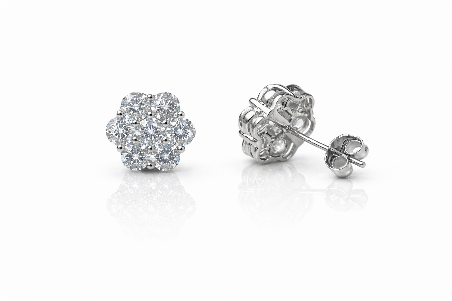 14K Yellow & White Gold Flower Cluster CZ Stud Earrings for Women