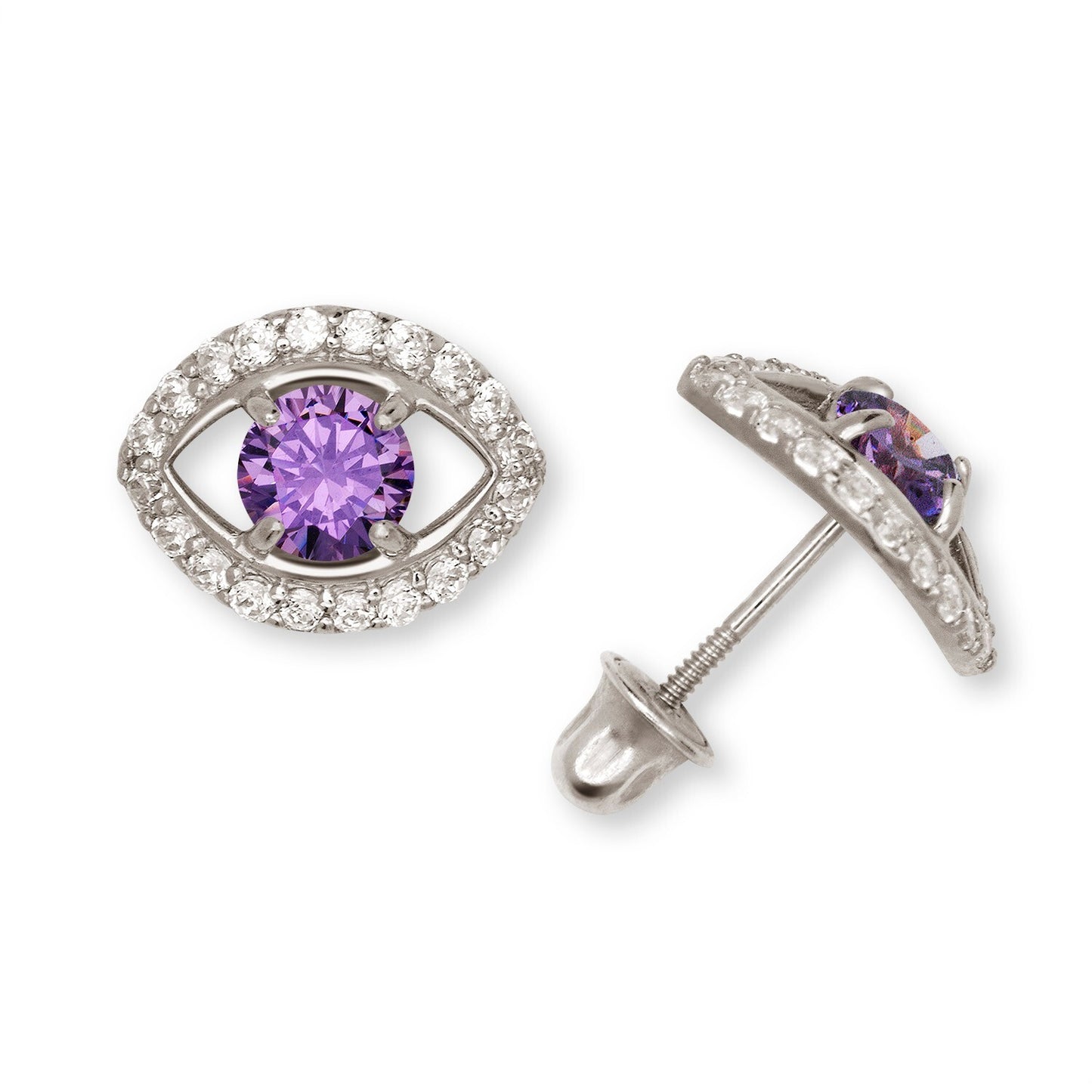 14K Yellow & White Gold CZ Evil Eye Stud Fashion Earrings for Women