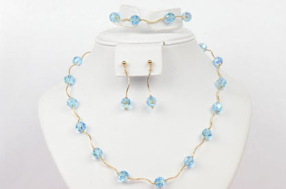 14kYellow Gold swarovski crystals Beads 3pcsWomen Set:Necklace,Bracelet,Earrings