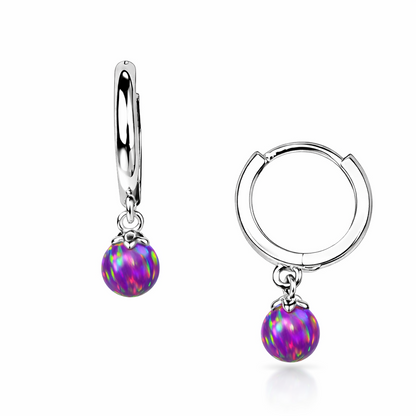 14k Yellow / White Gold Pink Opal Huggie Dangle Earrings