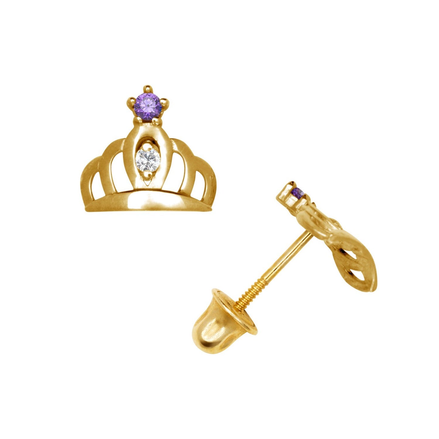 14K Yellow & White Gold Beautiful CZ Crown Stud Earrings for Women