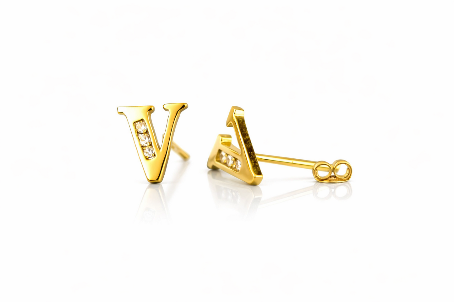 14k Yellow or White Gold Initial Letters CZ Stud Earrings