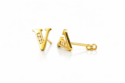 14k Yellow or White Gold Initial Letters CZ Stud Earrings