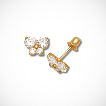 14k Yellow & White Gold Cubic Zirconia Butterfly Screw Back Earrings For Kids