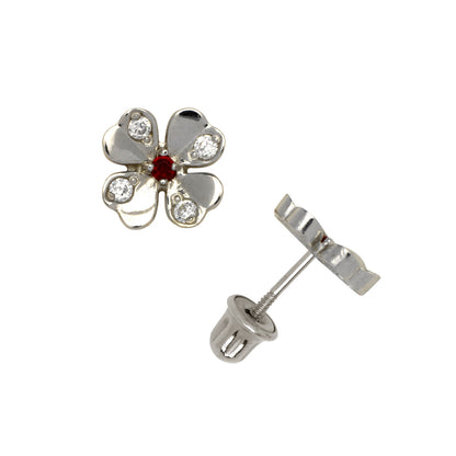 14k Yellow or White Gold CZ Flower Stud Earrings