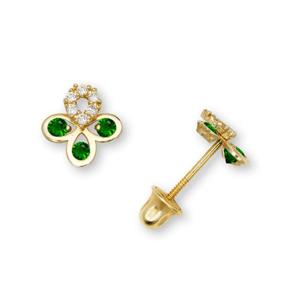 14K Yellow & White Gold CZ Flower Pretty Earrings for Girls