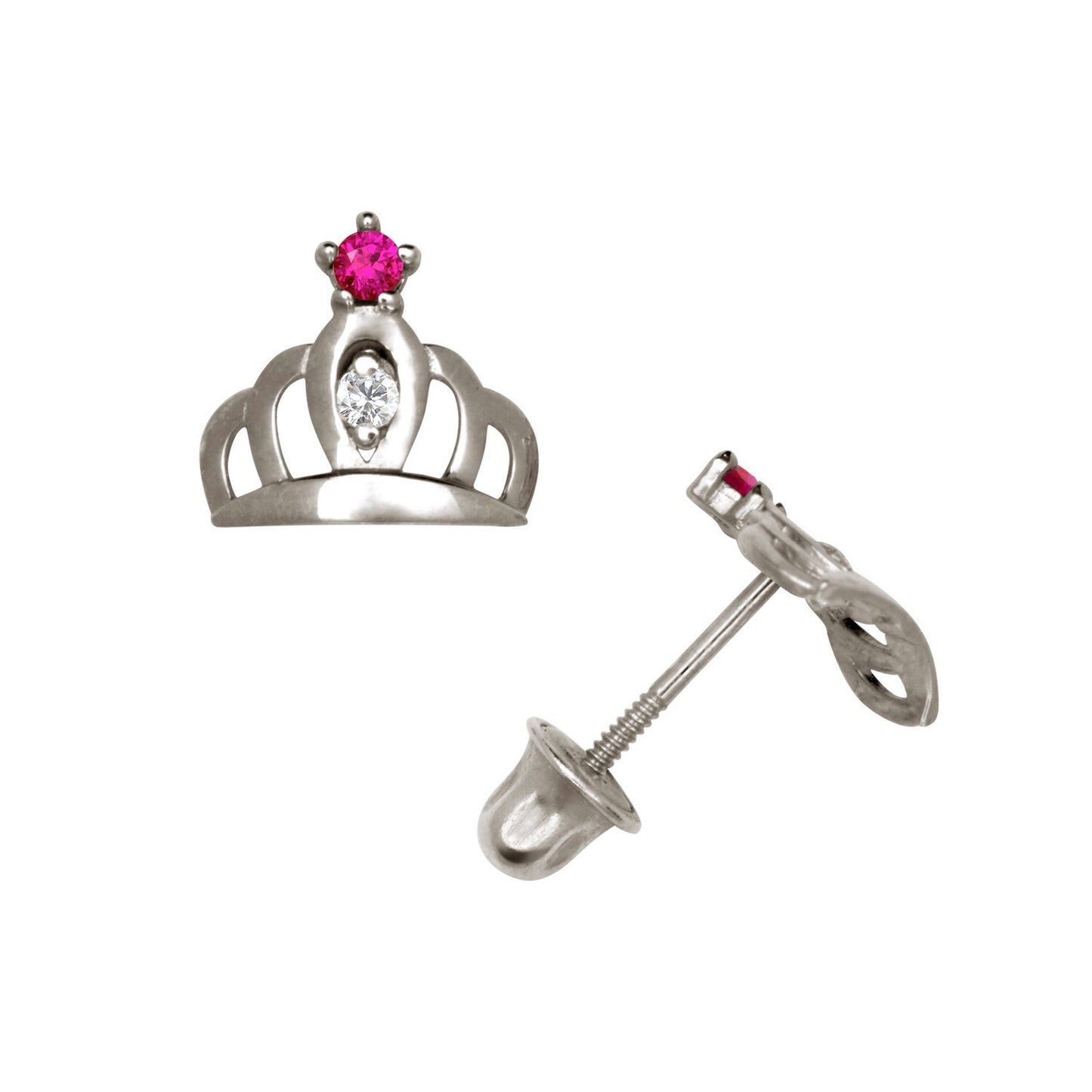 14K Yellow & White Gold Beautiful CZ Crown Stud Earrings for Women
