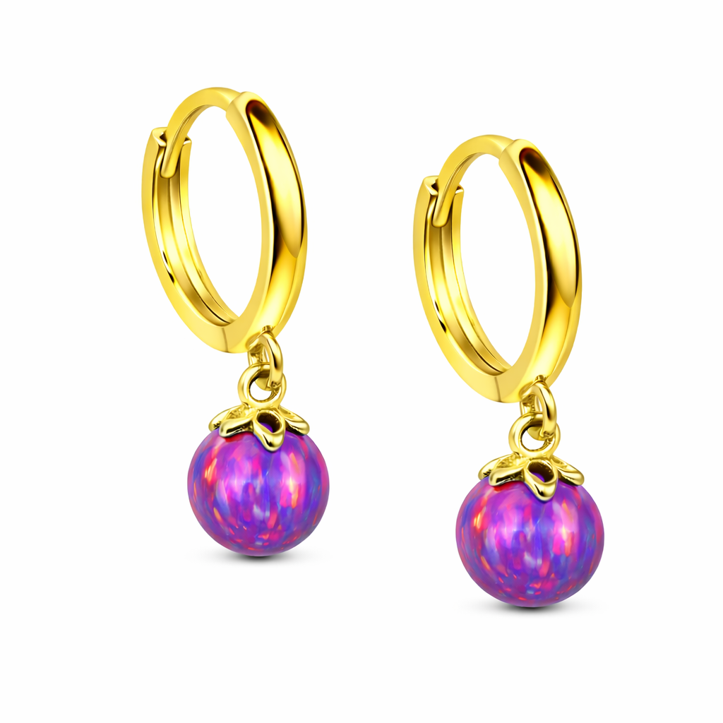 14k Yellow / White Gold Opal Huggie Dangle Earrings