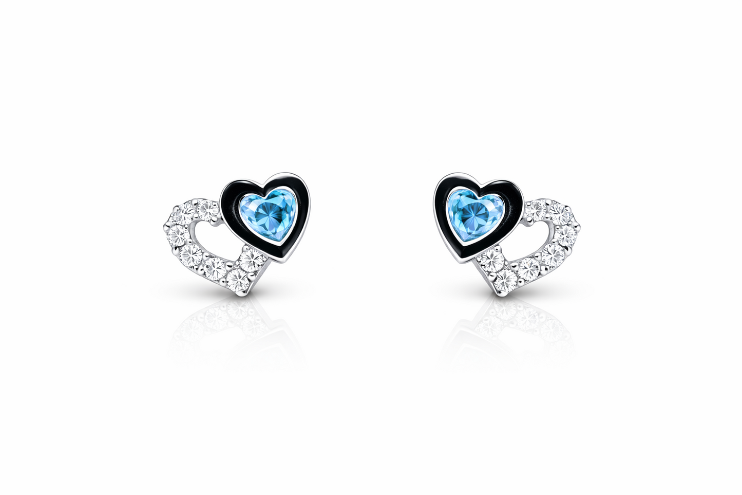 14K White Gold Double Heart Earrings