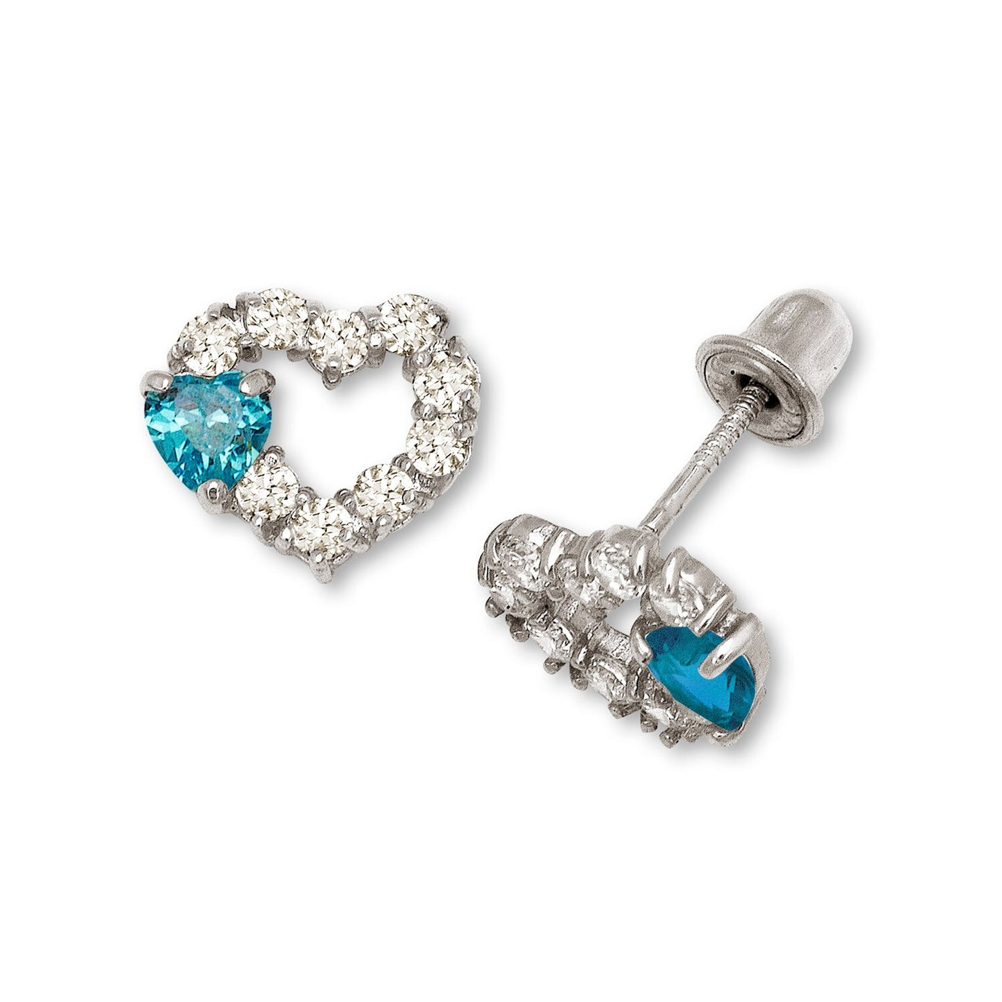 14K Yellow & White Gold Heart Shape Screw Back Earrings for Women