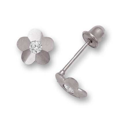 14K Yellow & White Gold Flower Screw Back Stud Earrings for Baby Girl