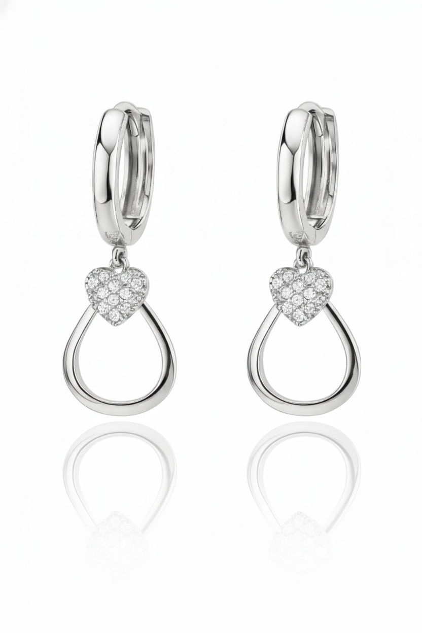 14k Yellow / White Gold Dangle CZ  Huggie Earrings