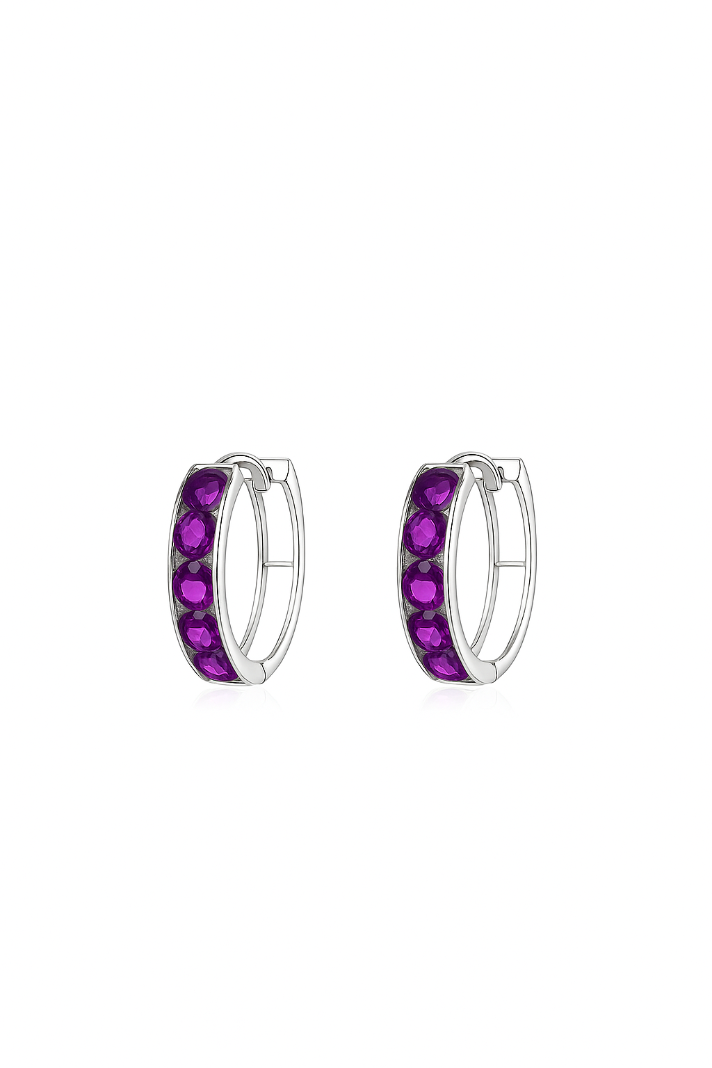 14k White Gold CZ Birthstones Huggie Earrings