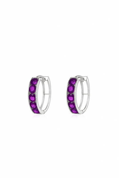 14k White Gold CZ Birthstones Huggie Earrings