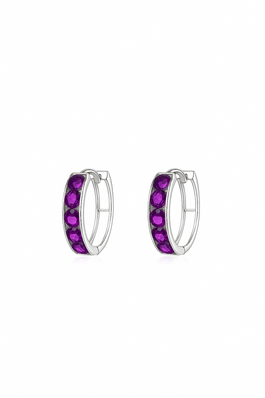 14k White Gold CZ Birthstones Huggie Earrings