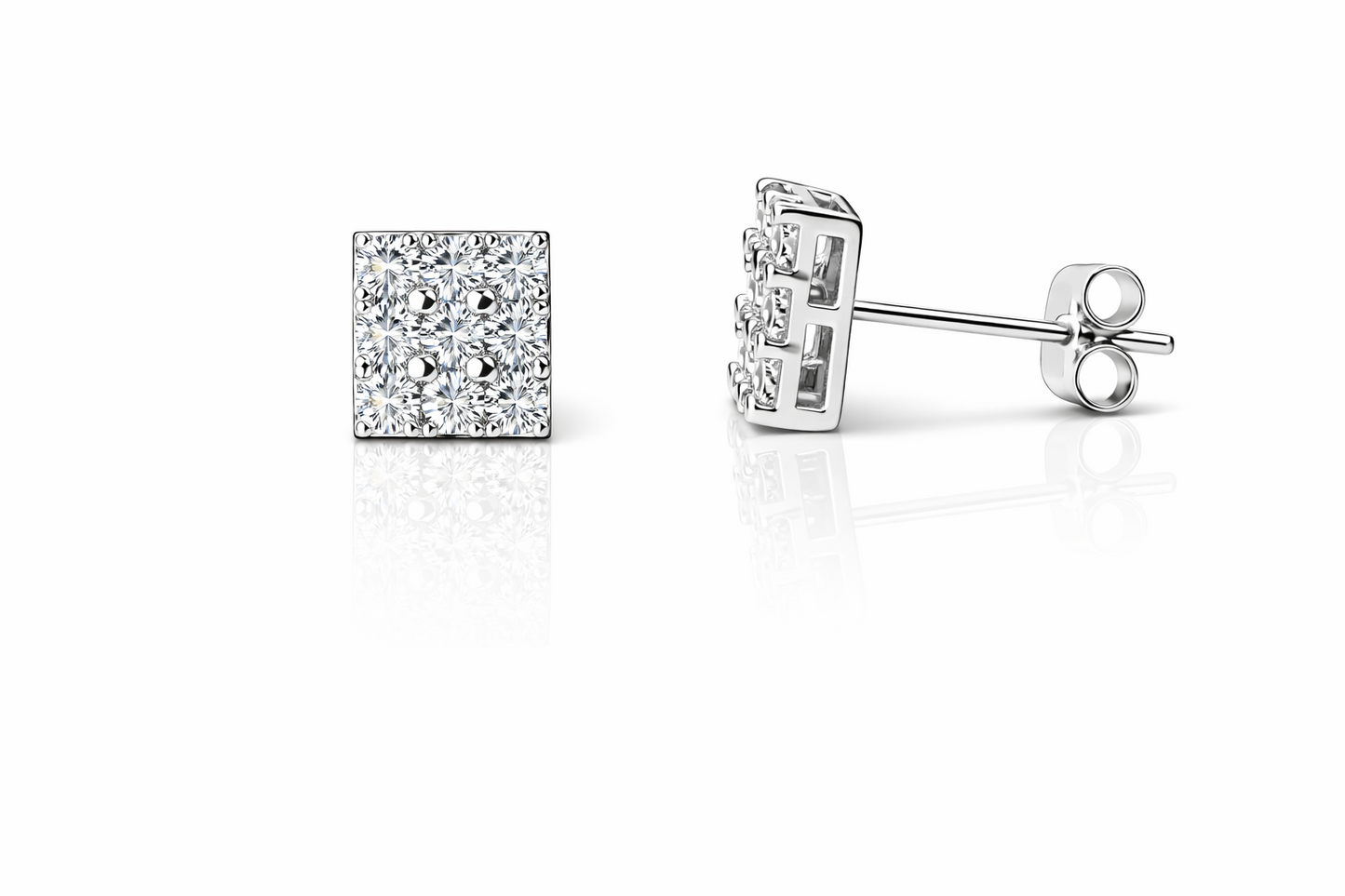 14K Yellow or White Gold Fancy Square CZ Stud Earrings