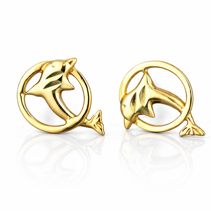 14k Yellow Gold Dolphin Stud Earring