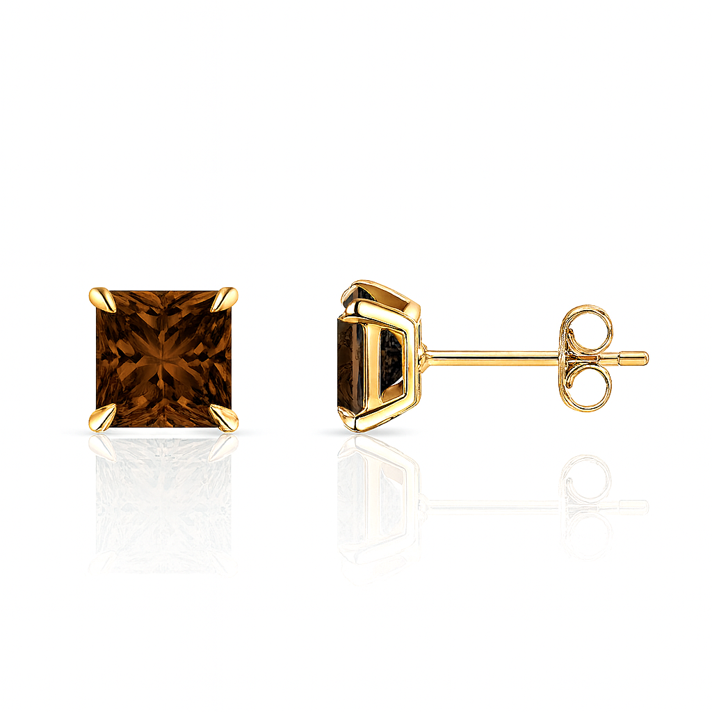14k Yellow Gold Solid Square Princess Cut Birthstone 6MM CZ Stud Earrings