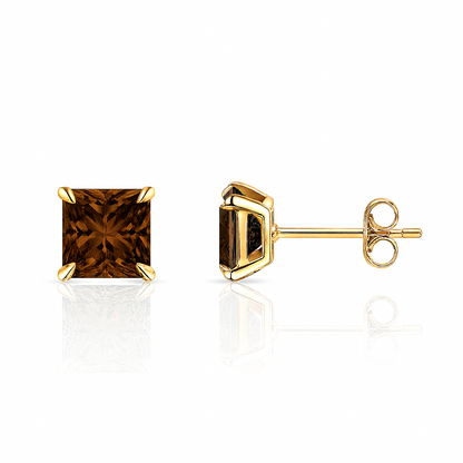 14k Yellow Gold Solid Square Princess Cut Birthstone 6MM CZ Stud Earrings