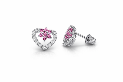 14K Yellow Gold Stud Heart Shape CZ Stud Earrings