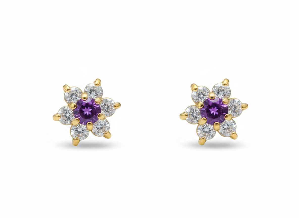 14k Yellow Gold Beautiful Flower Shaped Earrings for Women