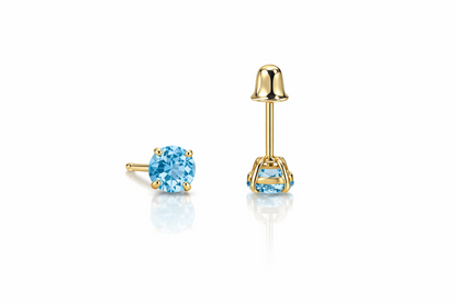 14K Solid Yellow Gold 4mm Round Birthstone screw back Earrings