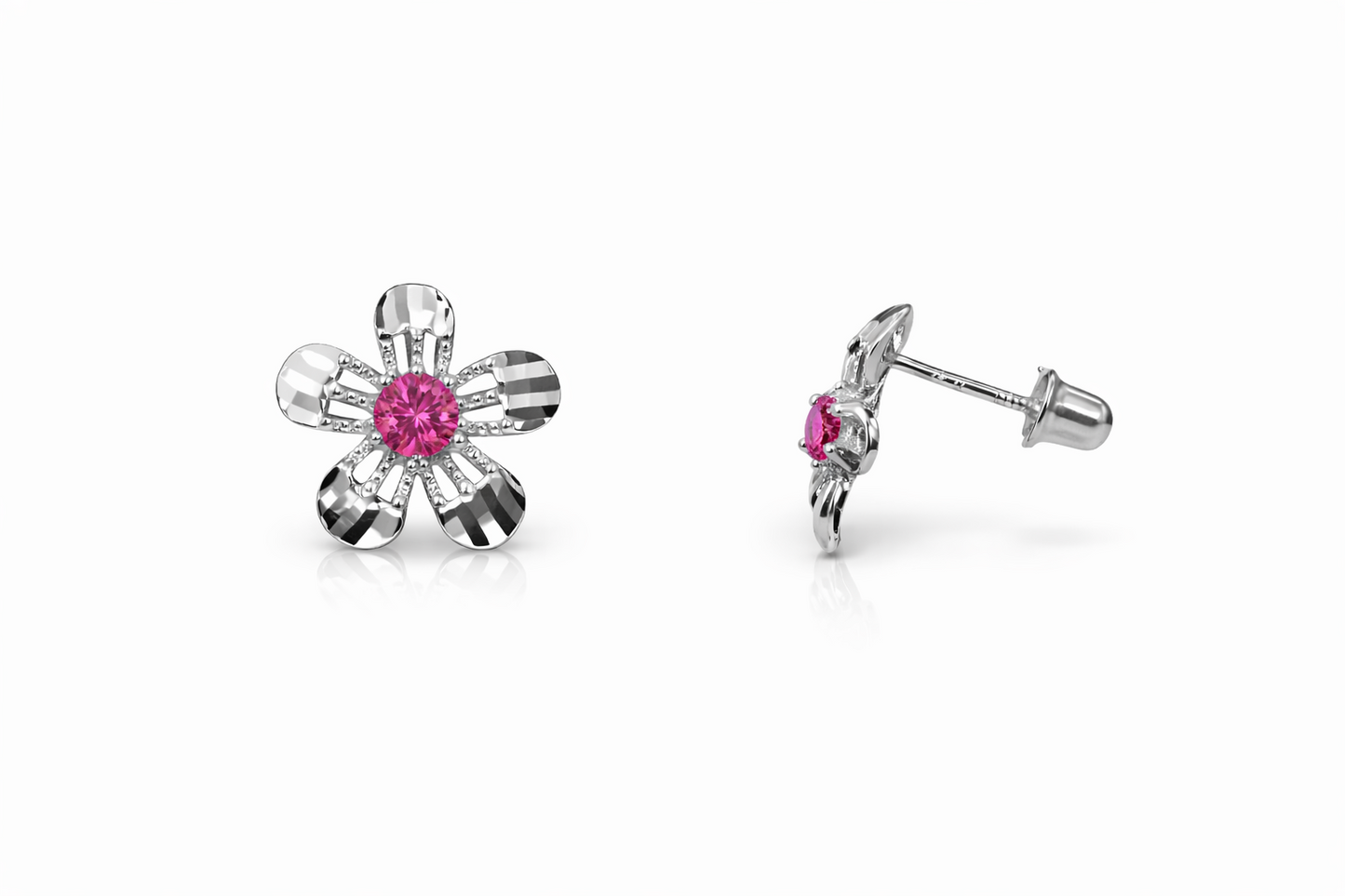 14k White Gold Flower Stud CZ Earrings