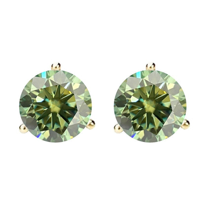 14K Gold GRA CertifiedD-VVS1 Green Moissanite ScrewBack Stud Earrings