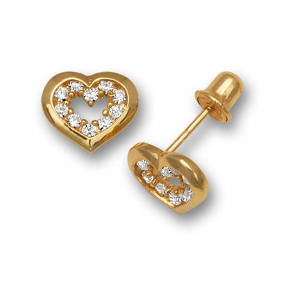 14K Yellow & White Gold Heart Shaped Screw back beautiful Earrings for Women