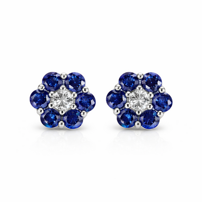 14k White Gold Flower Stud Earrings with screw back