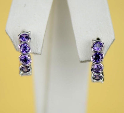Sterling Silver 925 Fancy Huggie Hoop CZ Earrings