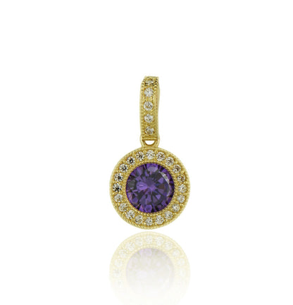 14k Yellow Gold CZ Halo Round Pendant