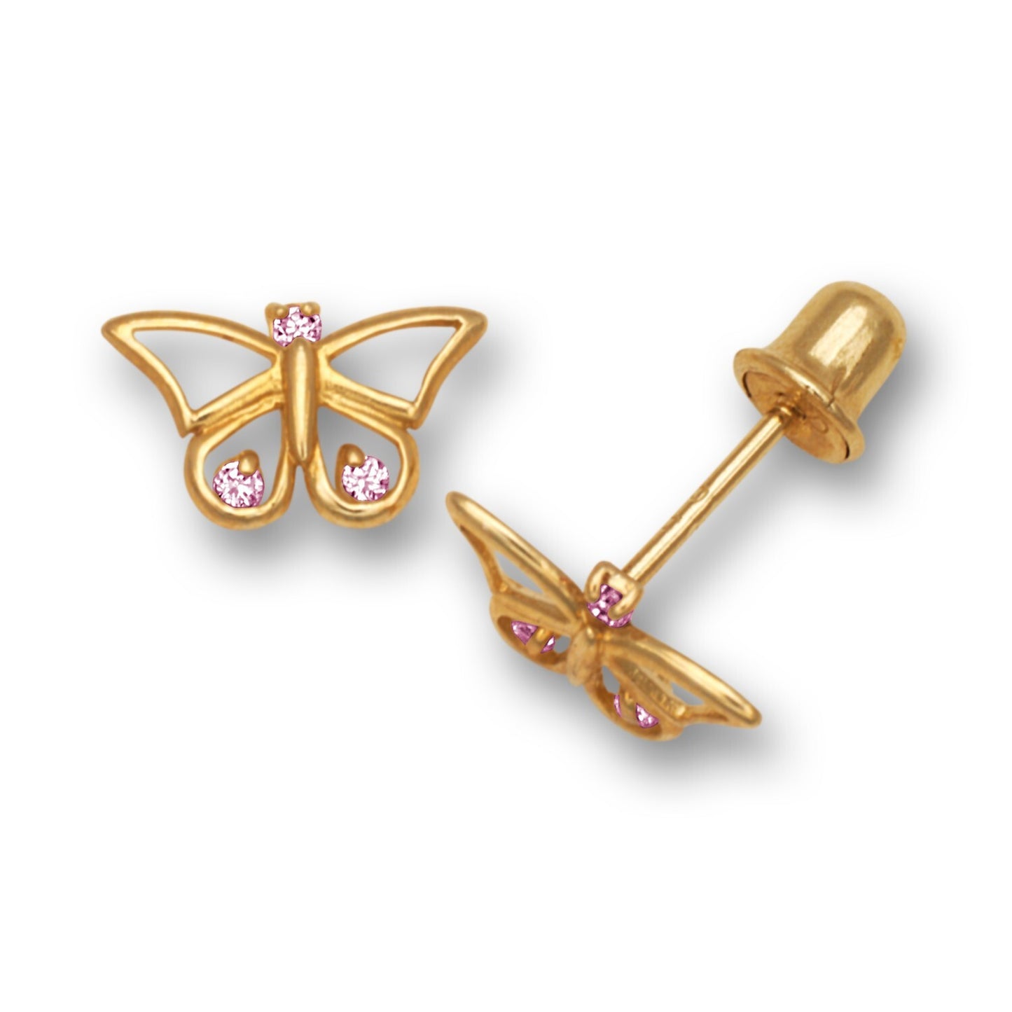 14K Yellow Gold Butterfly Stud Earrings For Women
