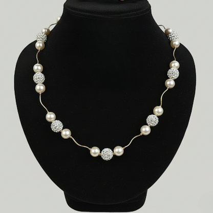 14K Yellow Gold Freshwater Pearl Necklace with Czech Crystal for Women