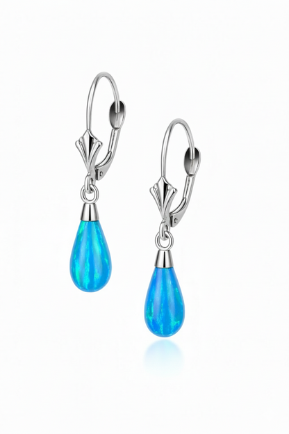 14k-Yellow and White Gold  Dangle Opal Leverback Earrings