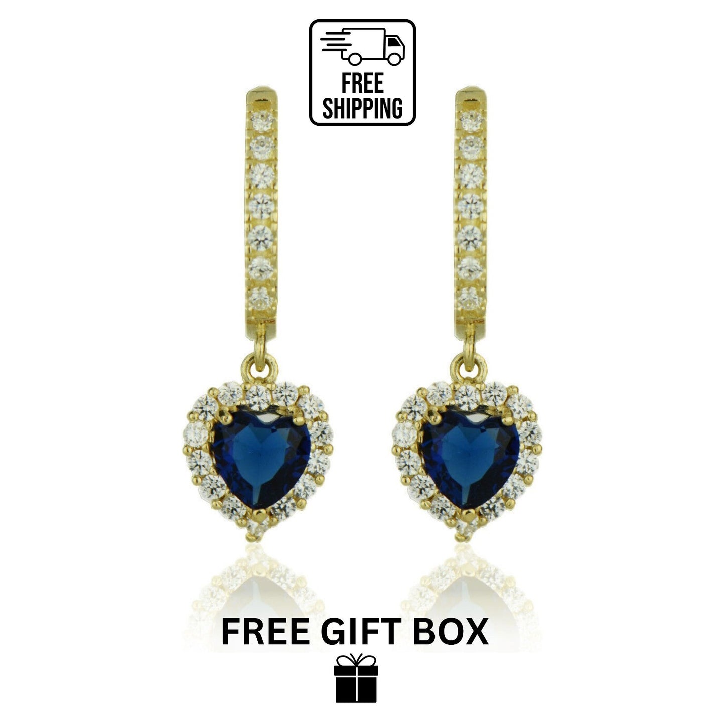 14k Yellow Gold Halo Heart Dangle Leverback Earrings