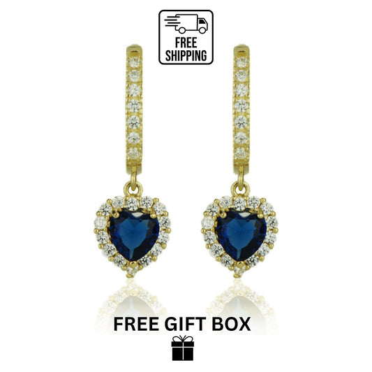 14k Yellow Gold Halo Heart Dangle Leverback Earrings