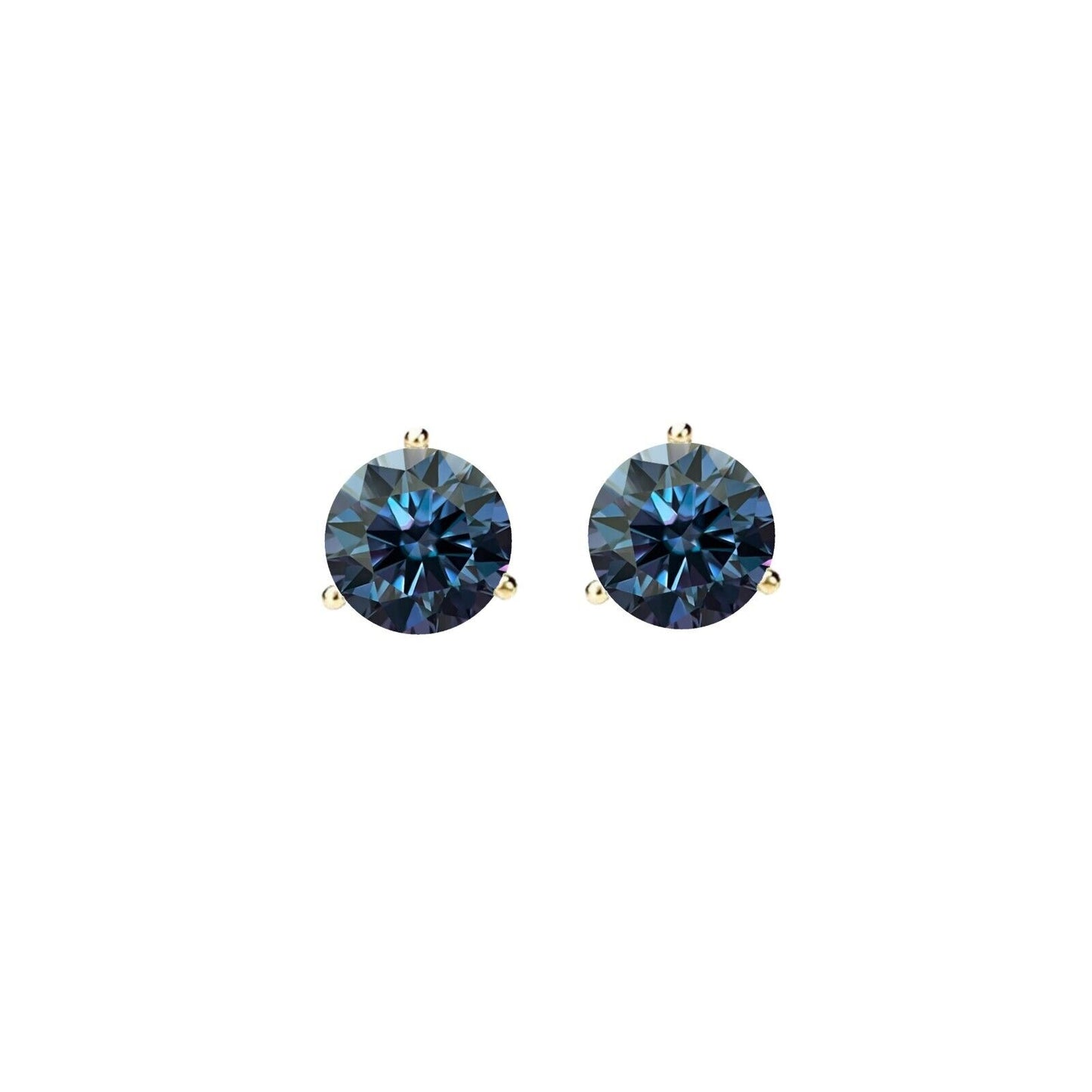 14K Gold GRA CertifiedD-VVS1 Blue Moissanite Martini ScrewBack Stud Earrings