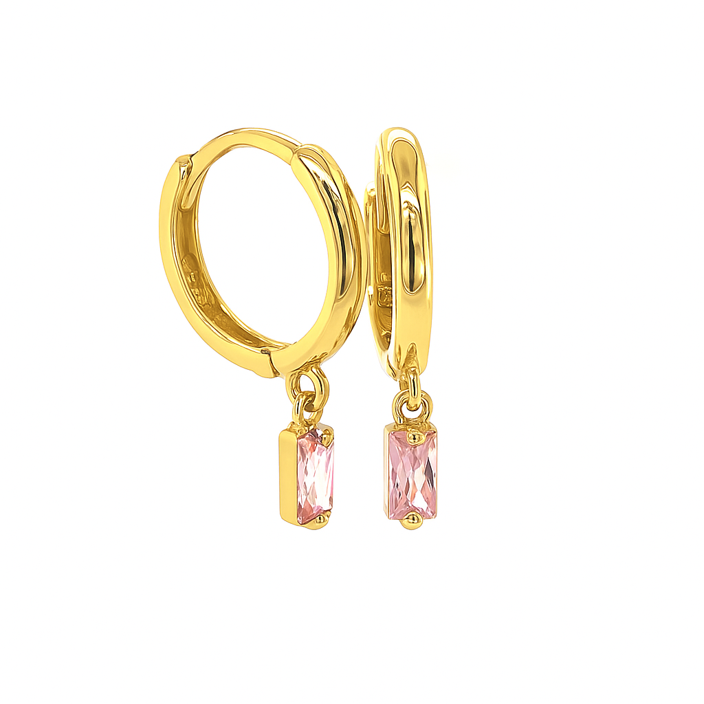 14k Yellow Gold Baguette Birthstone Huggie Earrings