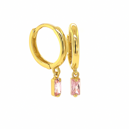14k Yellow Gold Baguette Birthstone Huggie Earrings