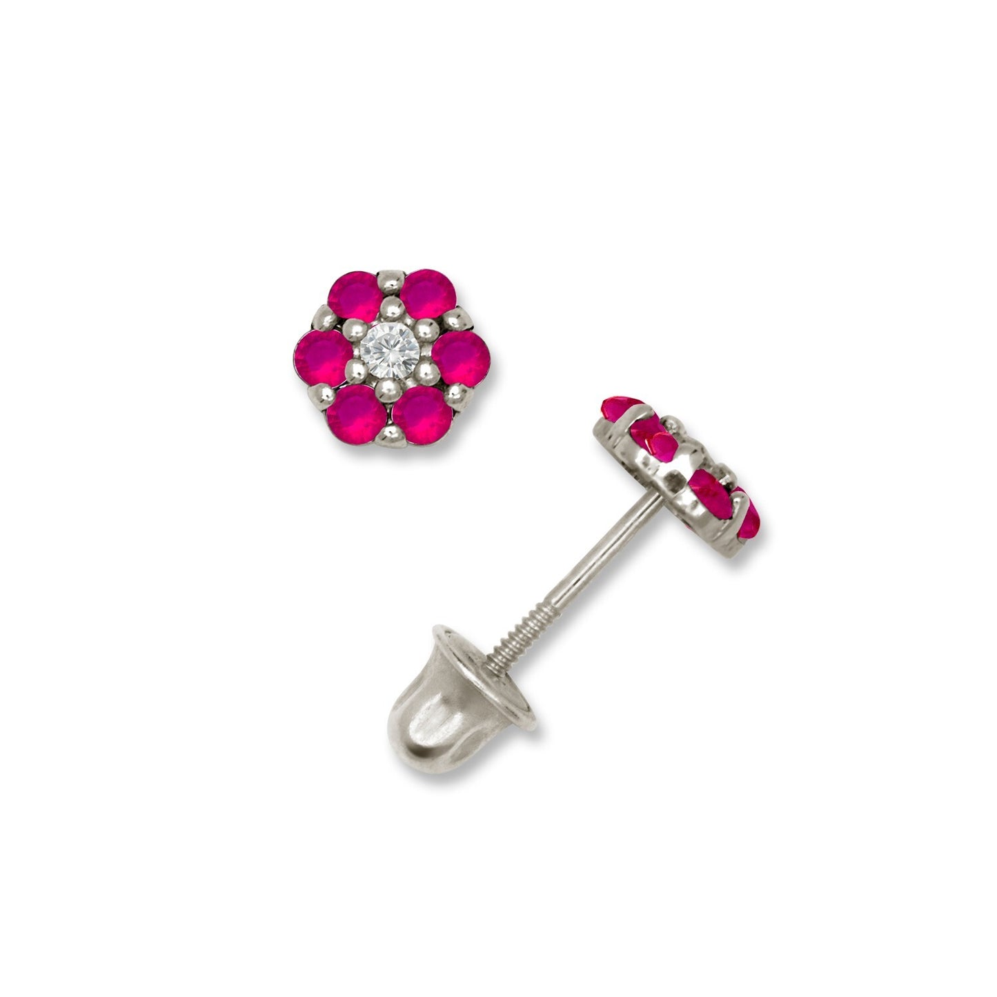 14K Yellow & White Gold Beautiful CZ Flower Stud Earrings for  Girls