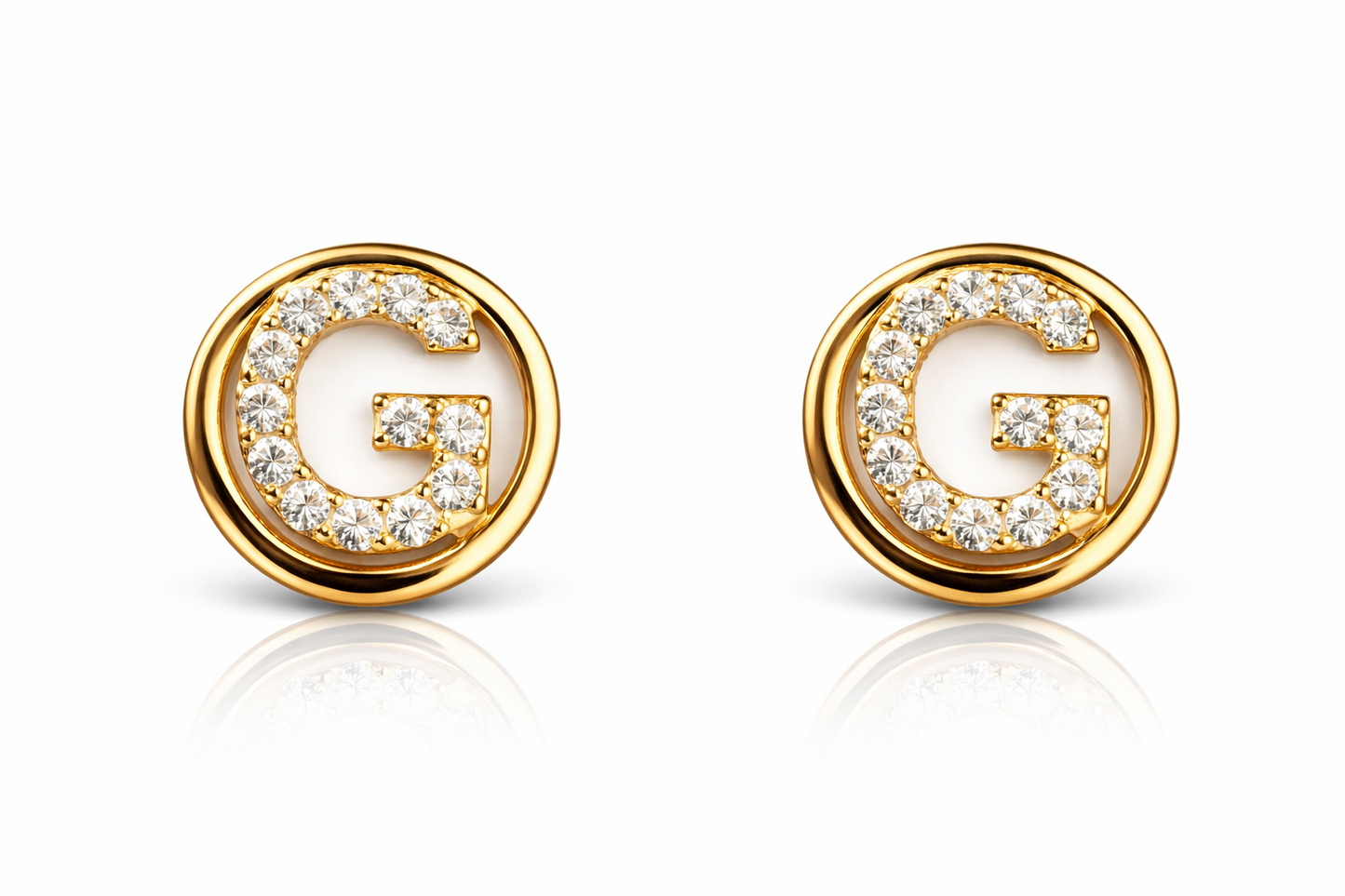 14k Yellow or White Gold Round Initial Letters CZ Stud Earrings